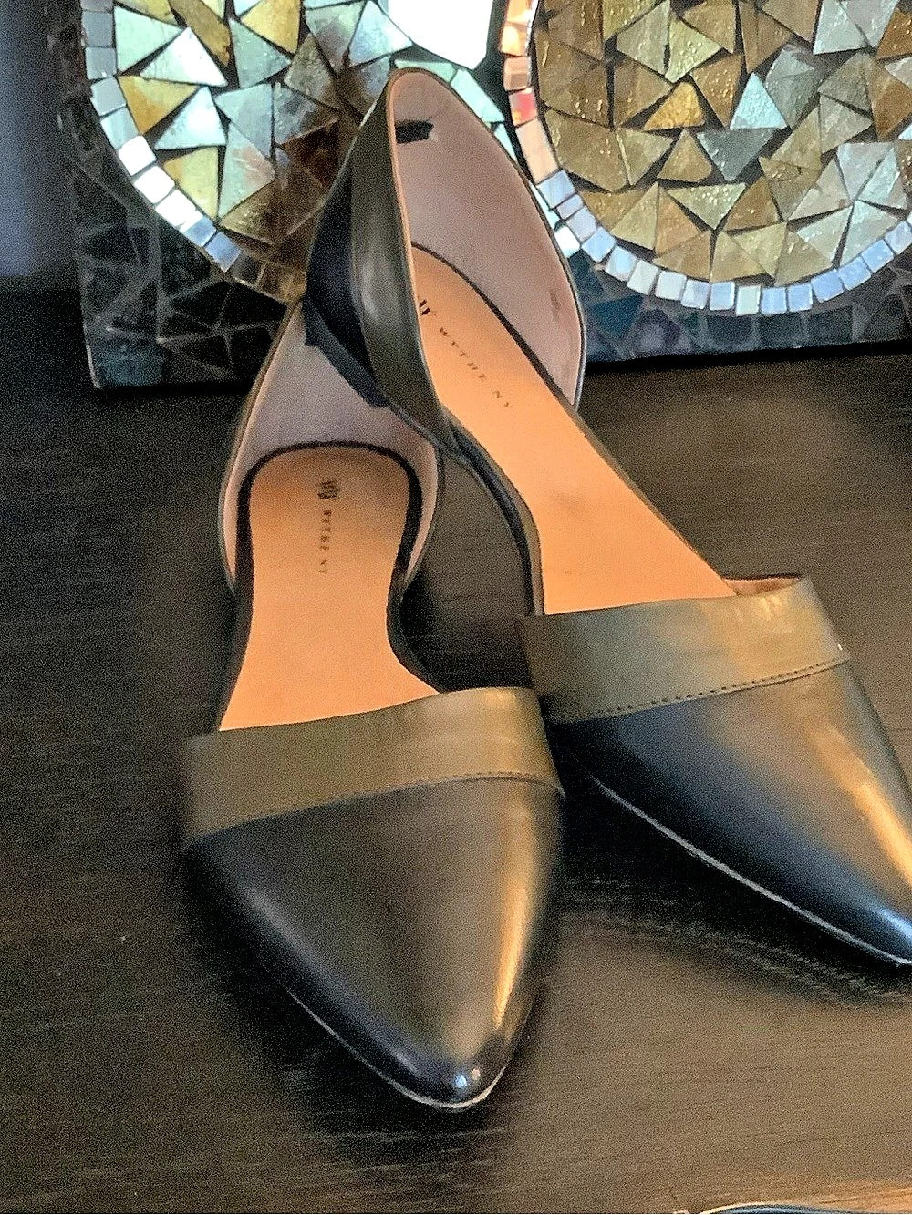 Wythe NY Leather Pointed-Toe Flats in Dark Navy and Olive  Size US 8.5